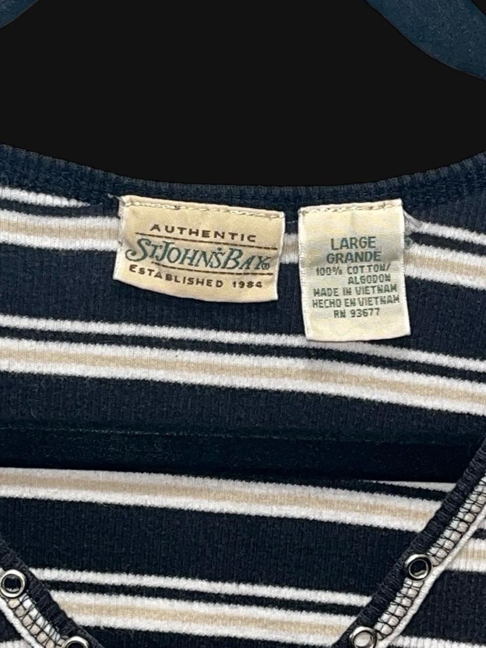 St. John's Bay Navy & White Striped V-Neck Tank - Picture 4 of 6